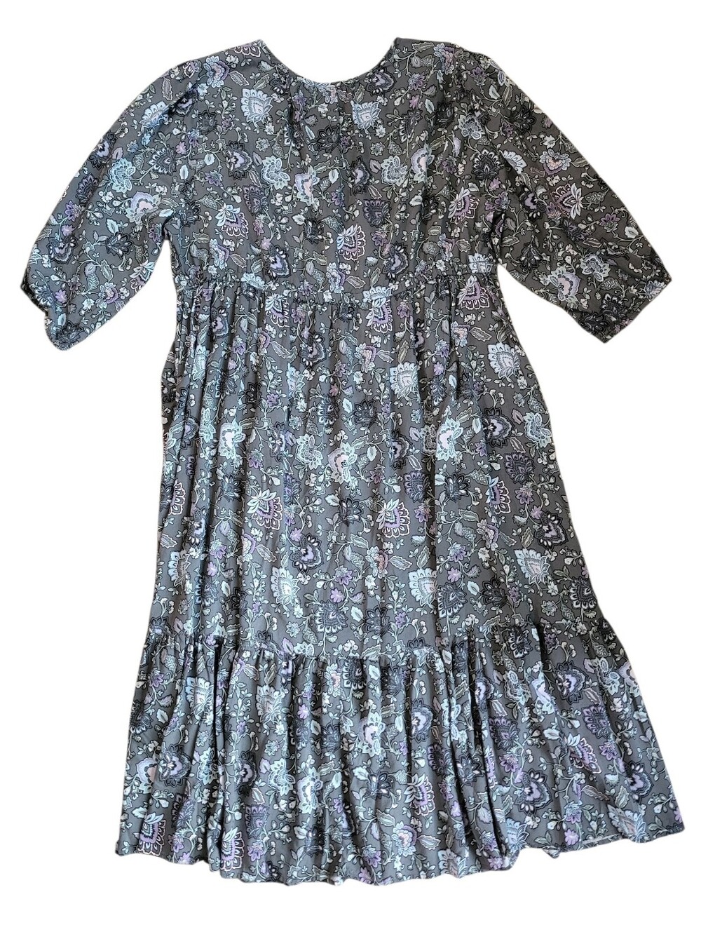 Torrid Gray Tea Length Challis Front Tiered A-line Dress Plus Size 2 2x - Picture 10 of 10